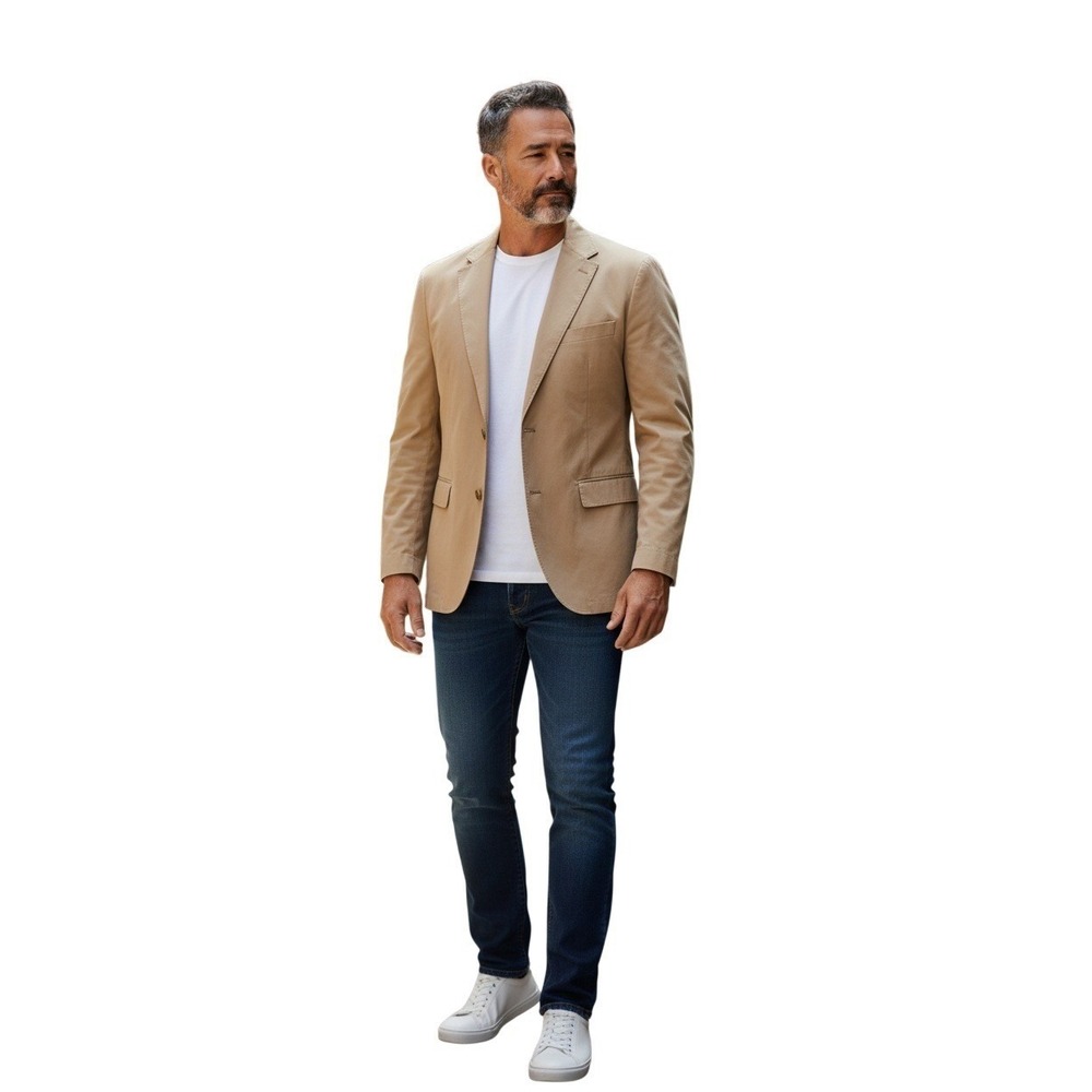 Territory Ahead 100% Cotton Tan Blazer Jacket L Button Up Lapel Collar Light